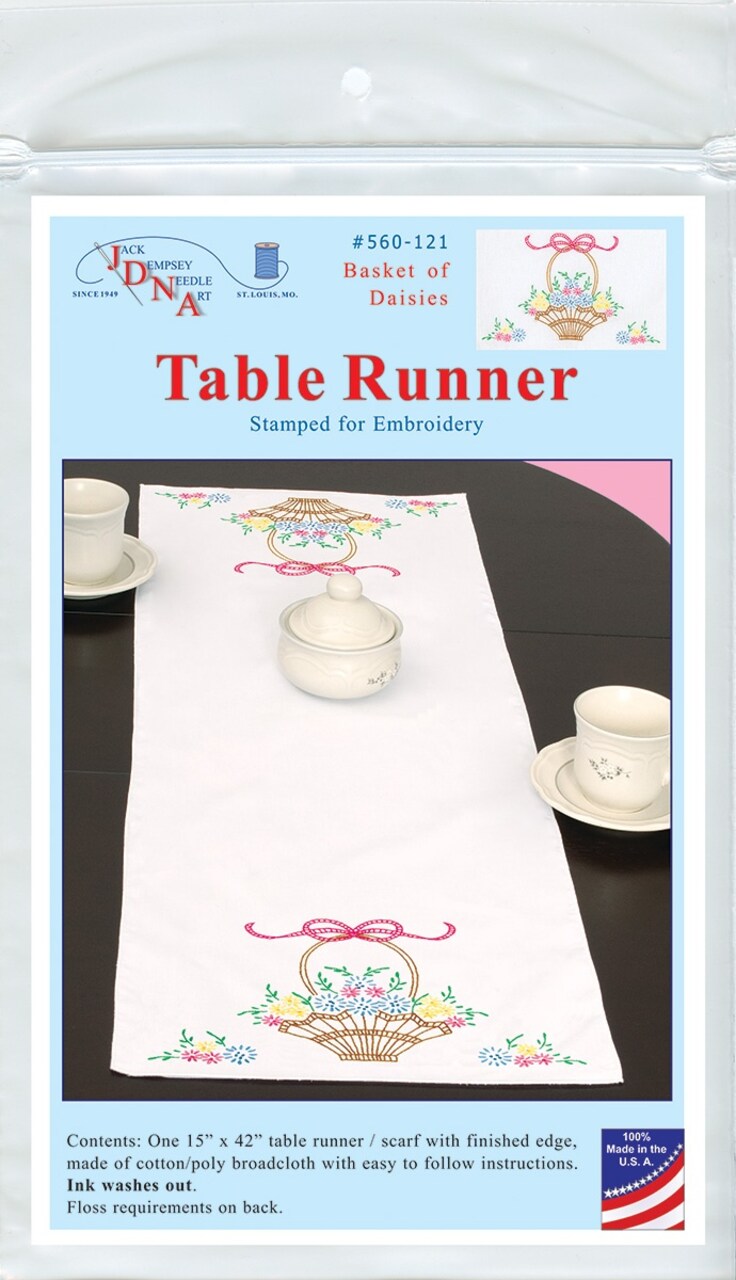 Jack Dempsey Stamped Table Runner/Scarf 15"X42"-Basket Of Daisies